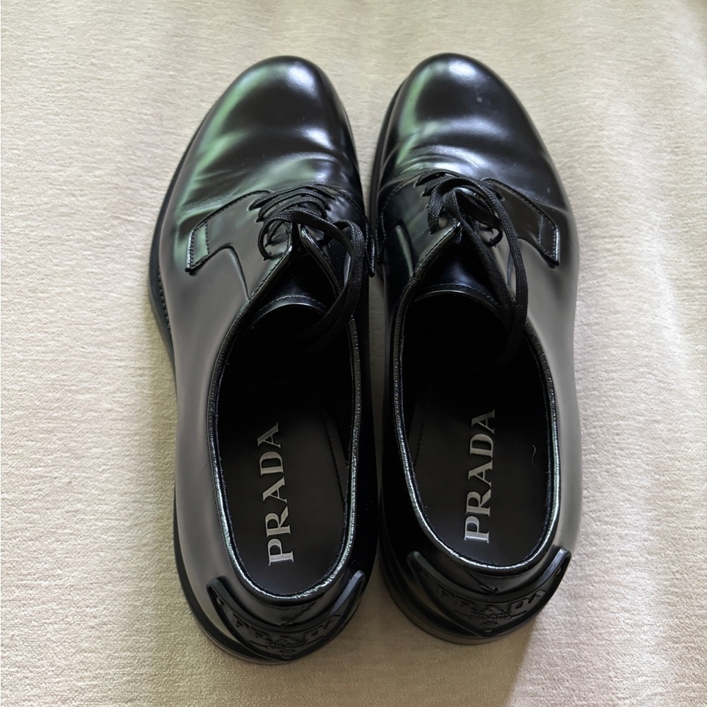 Prada Men's Size Classic US9 Black Leather Derby Wedding Tuxedo Shoes